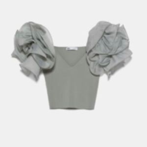 ZARA GREEN CROP TOP W/ RUFFLE SLEEVES